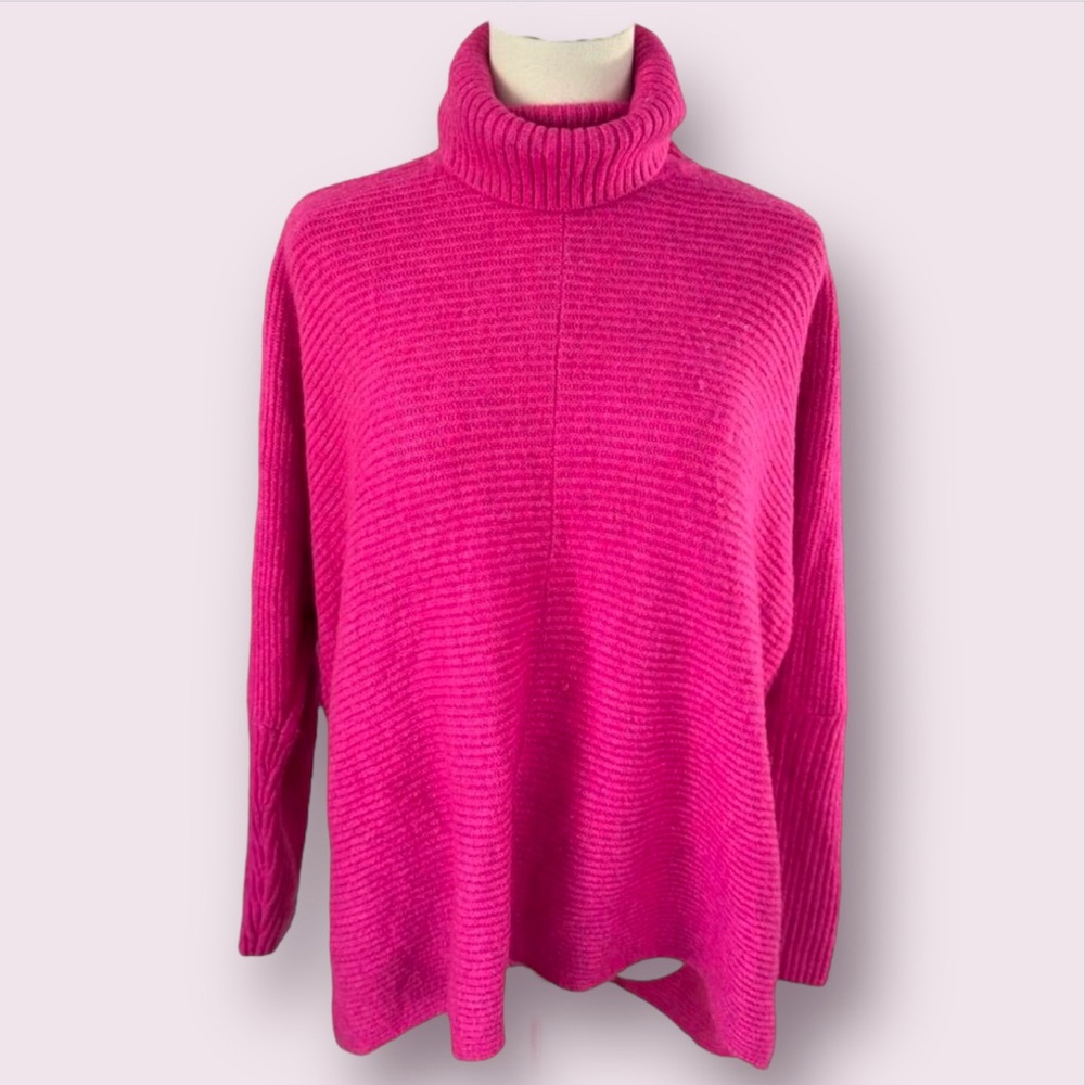 Vince Camuto Pink Ribbed Turtleneck Sweater Warm Cozy Slouchy Barbie Feminine